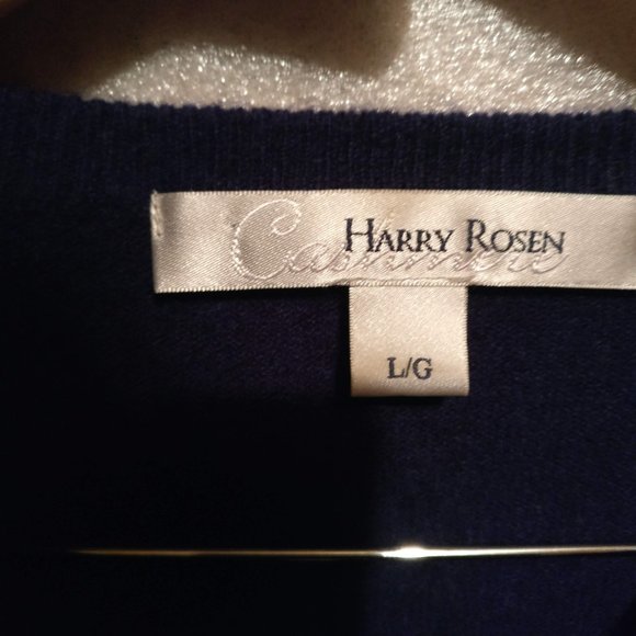 HARRY ROSEN Argyle Blue 100%CASHMERE Warm Pullover Sweater with Measurements L, - Picture 6 of 9